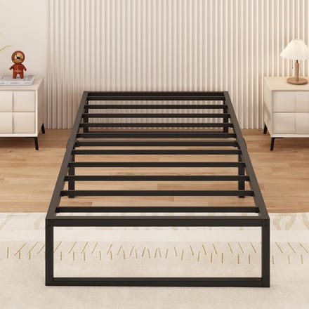Eenpersoonsbed 80x190 cm Zwart Metalen Bedframe Met Lattenbodem