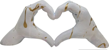 Gilde Handwerk - Love Sign Hands - WIT goud Beeld Sculptuur - Polyresin liefdes handen hart