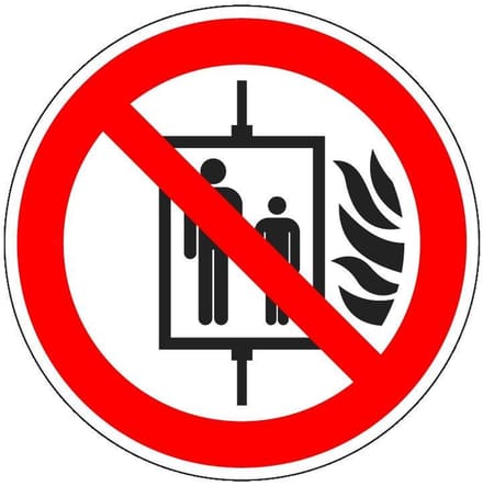 Lift niet gebruiken bij brand sticker - ISO 7010 - P020 400 mm