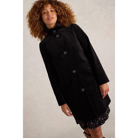 White Stuff Karla Velvet Coat Pure Black Taglia: 8 REGULAR | Cappotti monopetto Outlet | Donna | Nero