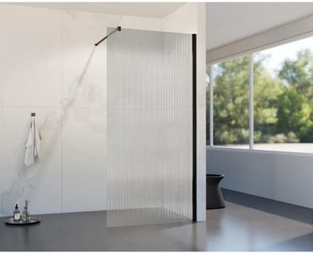 FugaFlow Eccelente Vetro inloopdouche badkamer - 30x200cm - ribbelglas - wandarm - mat zwart