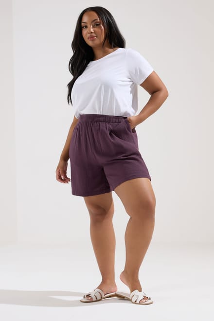 Yours Katoenen Short Van Kaasdoek In Paars Size 54-56