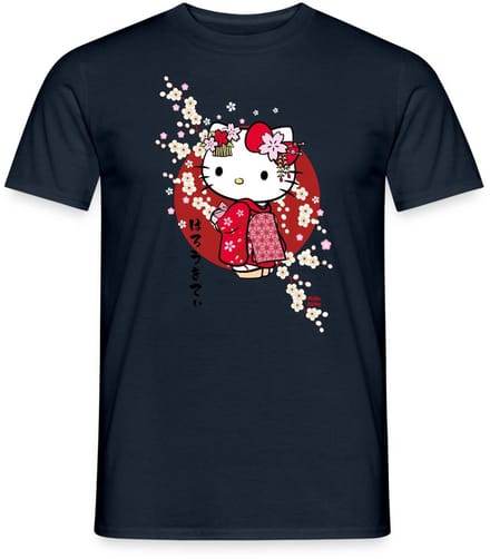 Hello Kitty In Een Rode Kimono En Kersenbloesems T-Shirt Heren