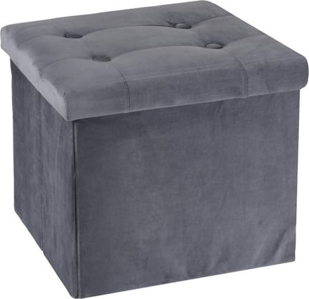 H&S Collection Poef/hocker/krukje - opbergbox - donkergrijs - fluweel polyester - 38 x 38 cm