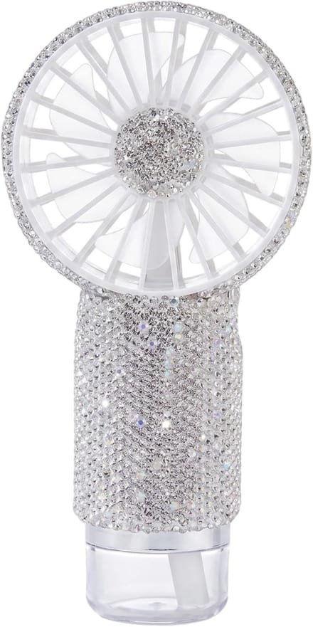 Draagbare nevelventilator, persoonlijke strass ventilator, oplaadbare ventilatoren met lange batterijduur, draagbaar voor de zomer, make-up nevelventilator wit