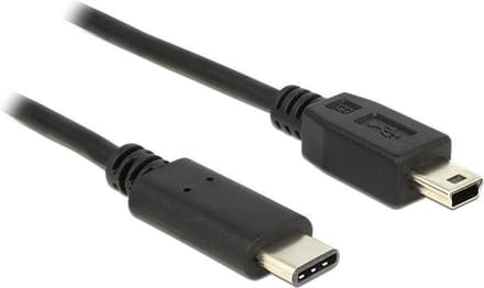 USB Mini B naar USB-C kabel - USB2.0 - tot 3A / zwart - 1 meter