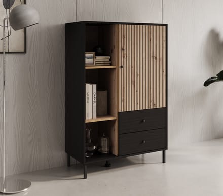 Meubella - Vitrinekast Charles 1 - Zwart eiken - 87 cm