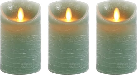 Anna's Collection Led kaars/stompkaars - 3x - jade groen - H12,5 x D7,5 cm - wax - bewegende vlam
