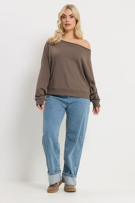 Yours Chocoladebruin Sweatshirt Met Blote Schouders Size 42
