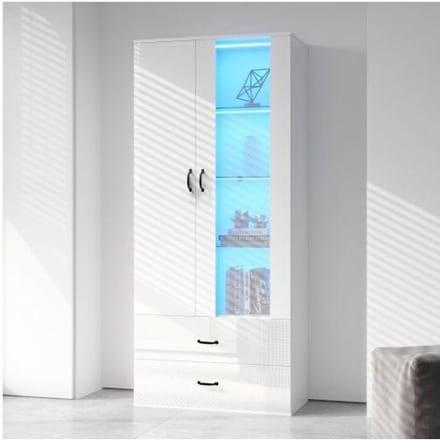 Verlichte LED-vitrine - MUVOE - 2 deuren - Wit - 16 kleuren - Vrijstaand wit