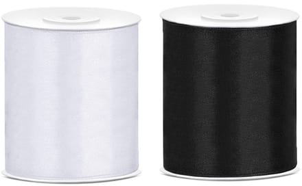 2x rollen satijnlint zwart-wit 10 cm x 25 meter - Hobby cadeaulint