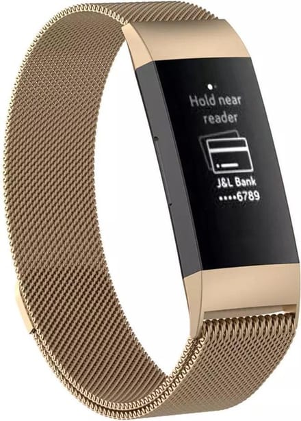 KELERINO. Milanees bandje geschikt voor Fitbit Charge 3 Champagne - Small
