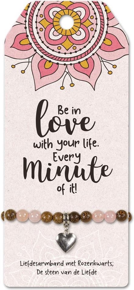 Armband - Love your life - Rozenkwarts - op cadeaukaart