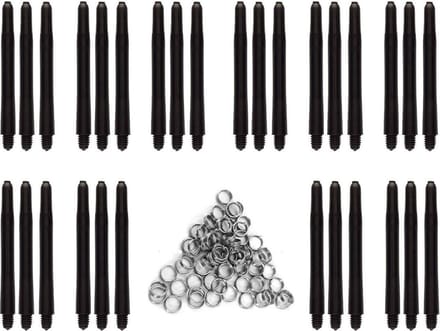 Darts Set zwarte dart shafts - 10 sets (30 stuks) - medium - darts shafts - plus 8 sets (24 stuks) veerringen