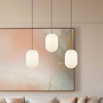 Eko-Light Hanglamp Alias, metaal goudkleurig opaalglas, 3-lamps lang