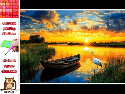 40x30cm Diamond Painting reiger aan meer (vierkant) nr 194