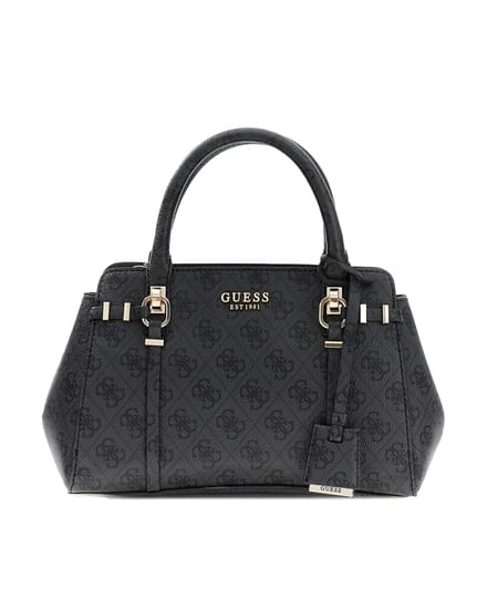 GUESS handtas schoudertas Leona Logo Multi Compartment Satchel Coal Logo donkergrijs