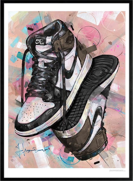 Sneaker print upside down dark mocha 51x71 cm *ingelijst & gesigneerd