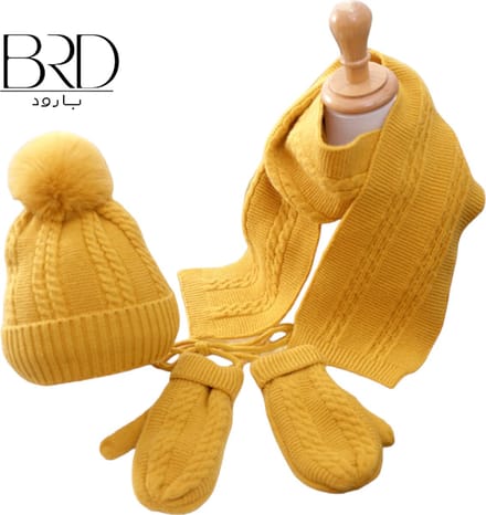 BRD® Winterset Peuter Geel - Muts met Pompon Sjaal & Wanten met koord