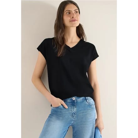 Shirt met korte mouwen en V-hals in effen kleur