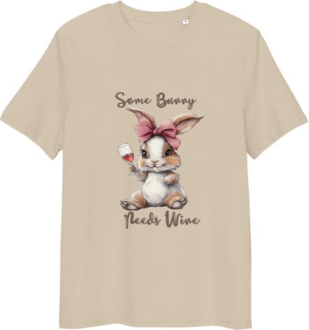 Wijn T Shirt Konijn - Tekst: Some Bunny Needs Wine - Schattig en Grappig Cadeau - Beige - M