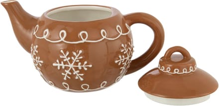 J-Line theepot Cookie Dolomiet - keramiek - bruin/wit