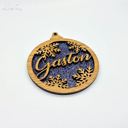 [Nice Little Things] Multilayer kerstbal glitter - Met naam - Zwart - Eik