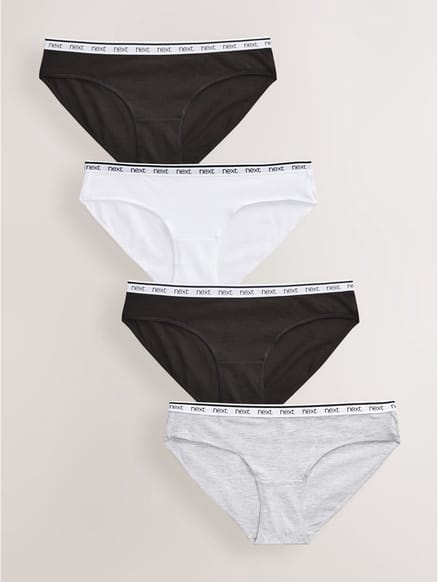 Next - Dames - Set van 4 katoenen Braziliaanse slips met logo - Zwart