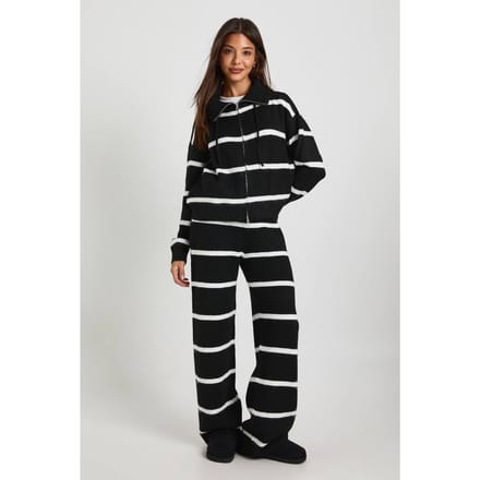 boohoo Dames Gestreepte gebreide broek met wijde pijpen | Mono | Maat: Medium