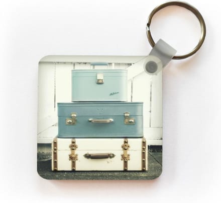 Sleutelhanger - Uitdeelcadeautjes - Koffers - Blauw - Wit - Vintage - Plastic