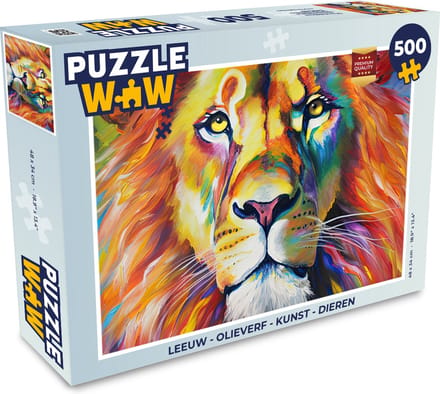 Puzzel Leeuw - Olieverf - Kunst - Dieren - Legpuzzel - Puzzel 500 stukjes