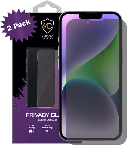 2-Pack MobyDefend Screenprotectors - Geschikt voor iPhone 14 - HD Privacy Glass Screensavers