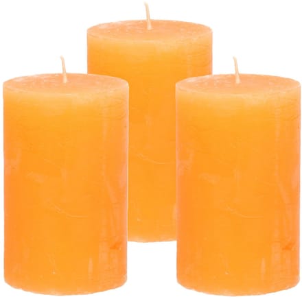 Atmosphera Stompkaars/cilinderkaars - 3x - oranje - 5 x 8 cm - klein rustiek model