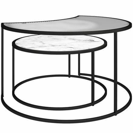 Moon Phases|Nesting Salontafels in Wit Marmerlook Glas