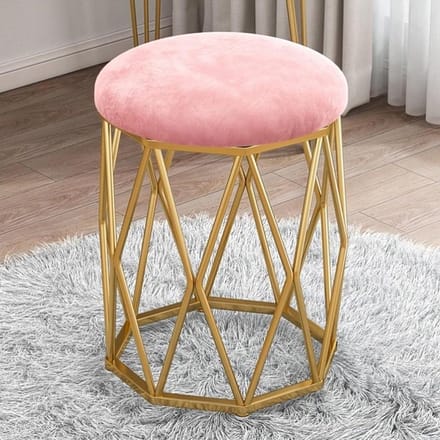 Kaptafel Kruk - Make-up Stoel - Comfortabel Zitten - Spons Gewatteerd - 35 x 40 x 43 cm - Roze