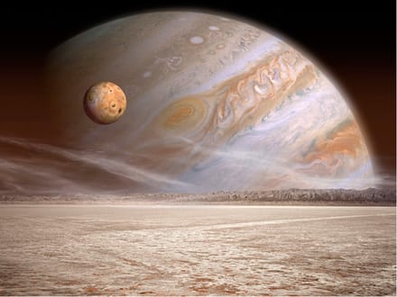 Fotobehang - Een kleine en een grote planeet.