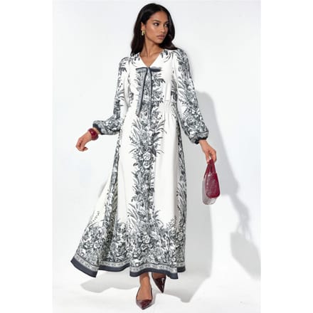 Geprinte V-hals Maxi-jurk met Strikdetail