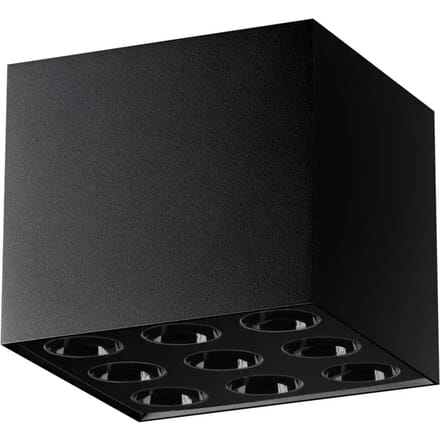 Plafondlamp OZZY compacte vierkante LED-opbouwspot - Sollux Lighting - IP20 - Zwart aluminium behuizing - 9.5 x 9.5 x 8.3 cm - 9 x LED LED, inclusief lichtbron - 9 x 16 W - Minimalistische plafondlamp voor woonkamer, slaapkamer en eetkamer