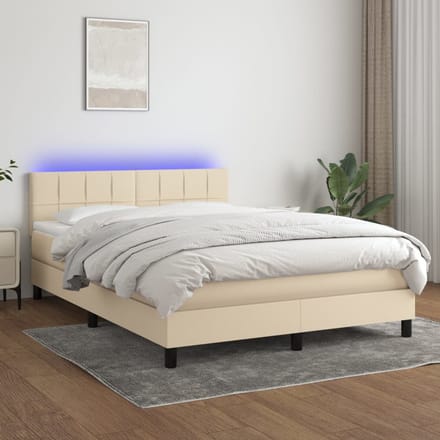 vidaXL - Boxspring - met - matras - en - LED - stof - crèmekleurig - 140x200 - cm