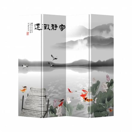 Fine Asianliving Kamerscherm Scheidingswand B160xH180cm 4 Panelen Meer Koi Canvas Dubbelzijdig