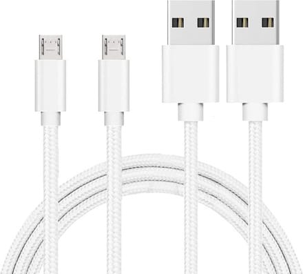 2x Micro USB naar USB A Nylon Gevlochten Kabel Zilver Wit - 1 meter - Oplaadkabel voor Samsung Galaxy NOTE 3 LITE / NOTE 2 / NOTE 1
