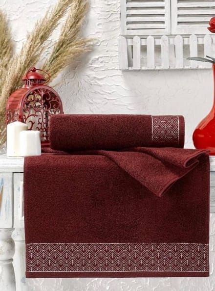 Lubna Home  Badhanddoekset 2 Pack 70x140 cm-50x90 cm Gekamde Katoen SONA ROOD