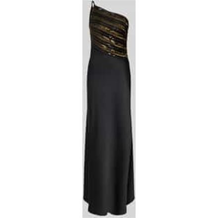 Avondjurk met kralen en pailletten in one shoulder-look