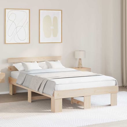 vidaXL - Bedframe - met - hoofdeinde - Naturel - 135 - x - 190 - cm - Massief - grenenhout