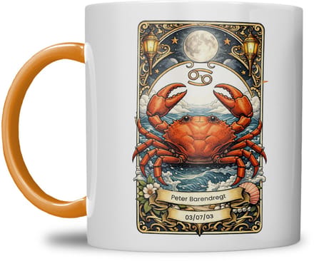 Sterrenbeeld mok - Kreeft- Oranje - Tarot mok - Gepersonaliseerd met naam en datum