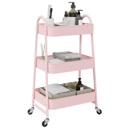 vidaXL - Opbergtrolley - 3-laags - roze - 42x41,5x77 - cm - staal