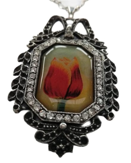 Hanger rood gele tecla tulp met swarovski kristal