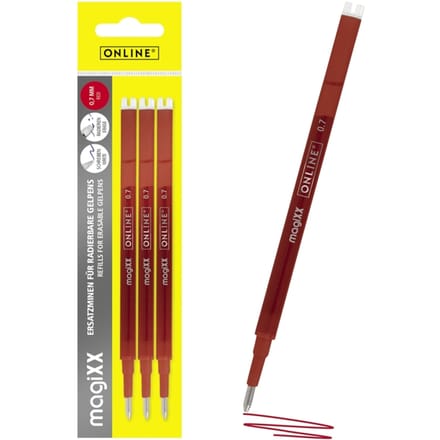 Gelschrijvervulling Online Magixx medium rood blister à 3 stuks