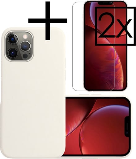 Hoesje - Met 2x Screenprotector - Geschikt voor Apple iPhone 14 Pro Max - Sterk & Shockproof - Back Cover - Siliconen Case - Telefoon Hoes - Wit