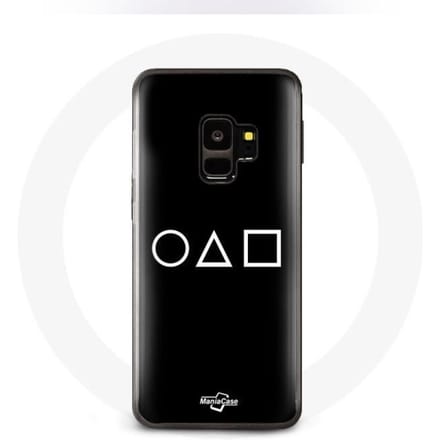 Coque pour Samsung S9 plus Squid Game logo symboles cercle carre triangle Fond Noir